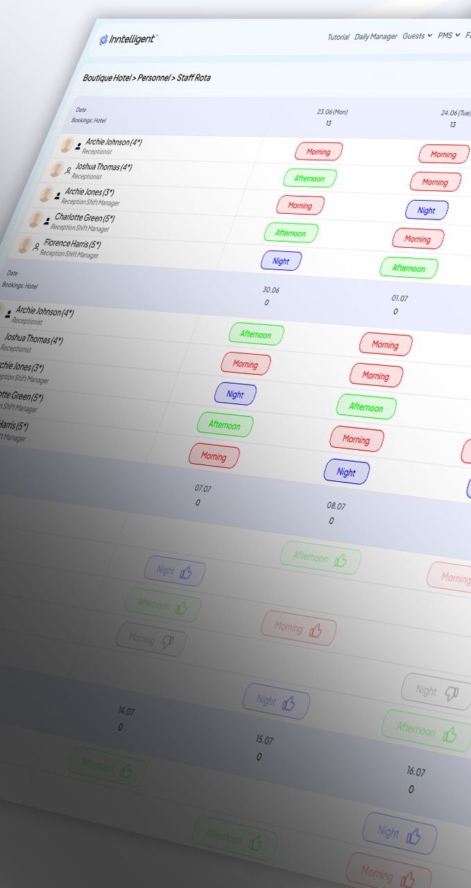 Shift scheduling software for hotel staff on tablet